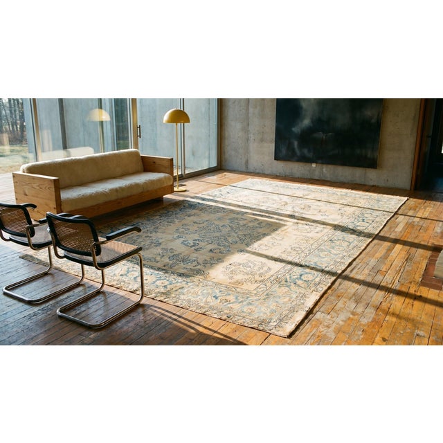 Camel Pretty Antique Camel Background Color Handmade Floral Design Kerman Area Rug For Sale - Image 8 of 9
