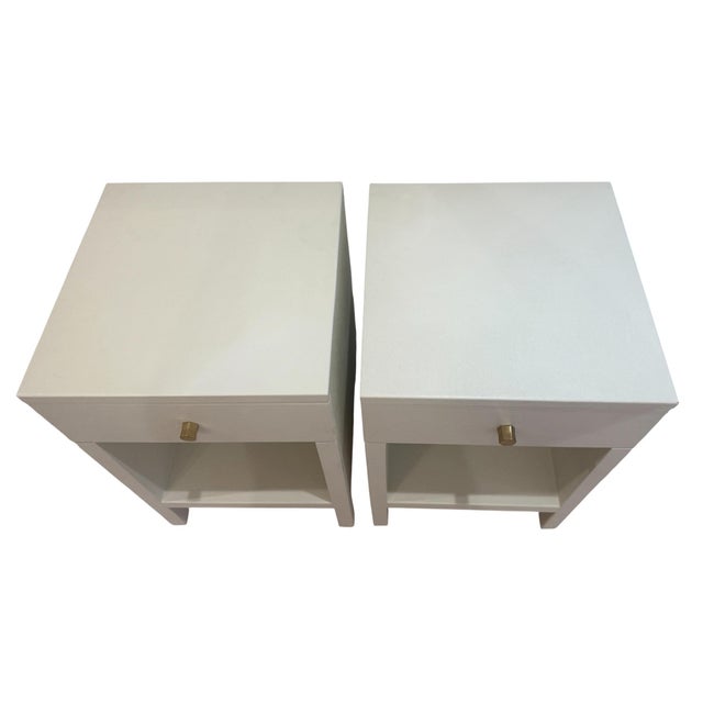 Contemporary Pair Linen Wrapped Made Goods Maris Nighstands For Sale - Image 3 of 12