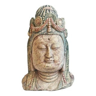 Antique Asian Stone Carved Quan Yin Bust For Sale