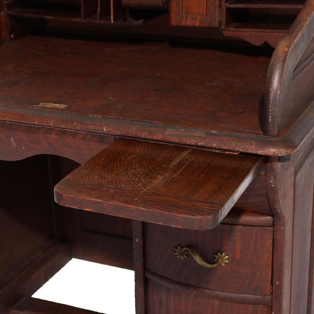 1910s Antique Rj Horner Oak Ladies Roll Top Desk C1910 For Sale - Image 5 of 18