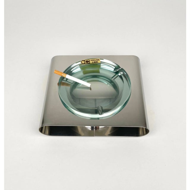 Ashtray in Steel and Green Glass from Sena Cristal, Italy, 1970s For Sale - Image 13 of 15