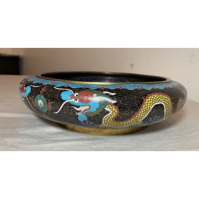 Antique 19th Century Handmade Chinese Cloisonné Brass Centerpiece Dragon Bowl For Sale - Image 4 of 16