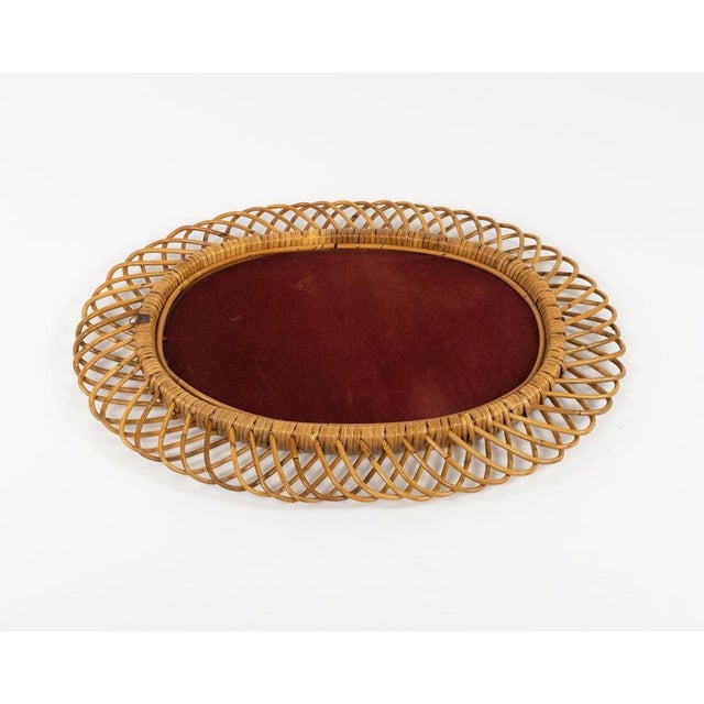 Brown Mid-Century Rattan and Bamboo Oval Wall Mirror from Franco Albini, Italy, 1960s For Sale - Image 8 of 9