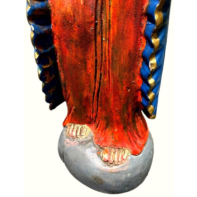 Vintage Hand Carved Wood Jesus Christ Statue Polychrome Folk Art 16.5" For Sale In Dallas - Image 6 of 10