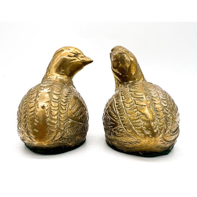 Metal Vintage Brass Quail Bird Figurines – Pair – Hollywood Regency / English Country For Sale - Image 7 of 12