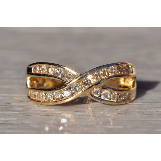 Contemporary The Etolin: Ladies 14K Gold Crossover Diamond Band For Sale - Image 3 of 10