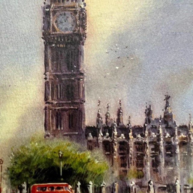 Paper 1960s Asterio Pascolini Vintage Art Lithograph London Big Ben Double Decker Bus For Sale - Image 7 of 10