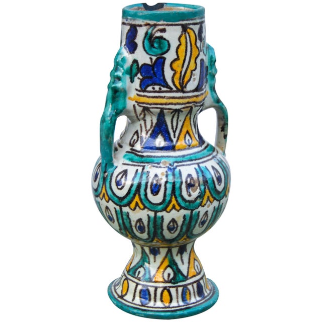 Moroccan Ceramic Vase W/ Handles For Sale - Image 4 of 10