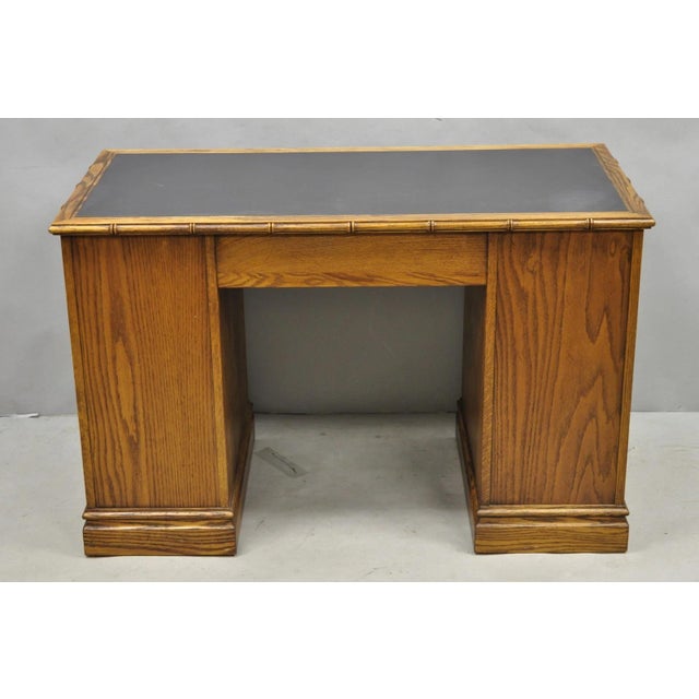 Vintage Hollywood Regency Faux Bamboo Campaign Style Kneehole Desk by Sligh For Sale - Image 15 of 17