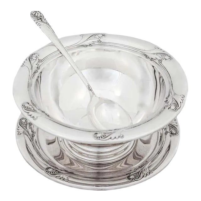Sterling Silver Spring Glory Sauce Bowl & Spoon - A Pair For Sale