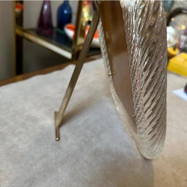 1980s Barovier Style Art Deco Murano Glass and Brass Rectangular Picture Frame For Sale - Image 6 of 9