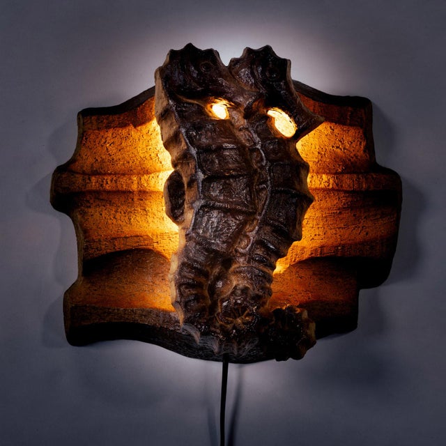 Brutalist Ceramic Seahorse Wall Light, 1970s For Sale - Image 13 of 13