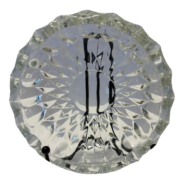 Vintage Mid-Century Pressed Glass Ashtray – Starburst Pattern 1950s Scalloped Glass For Sale