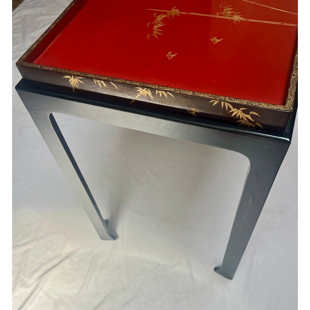 Paint Stephen Cannell Estate: 1950s Chinese Red Lacquer Chinoiserie Accent Table For Sale - Image 7 of 9