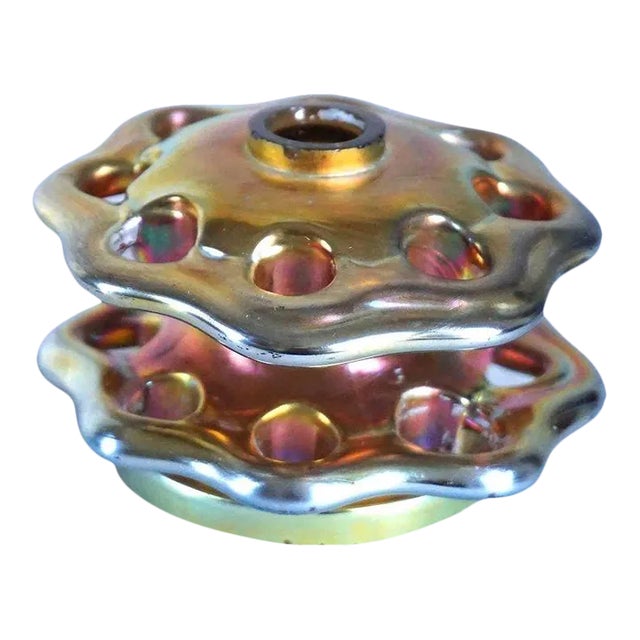 American Steuben Glass Iridescent Gold Aurene Flower Frog For Sale