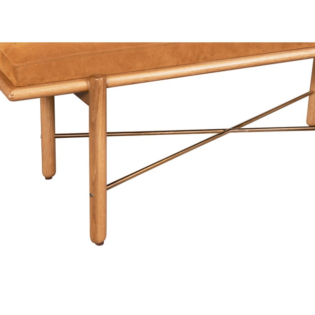 Mid-Century Modern Halls Bench, Cognac Suede For Sale - Image 3 of 4