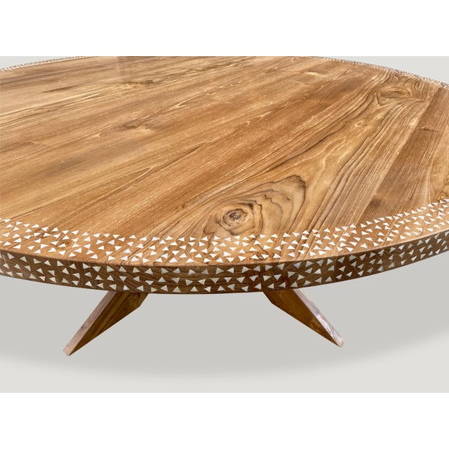 Andrianna Shamaris Round Shell Inlaid Teak Wood Dining Table For Sale - Image 9 of 18