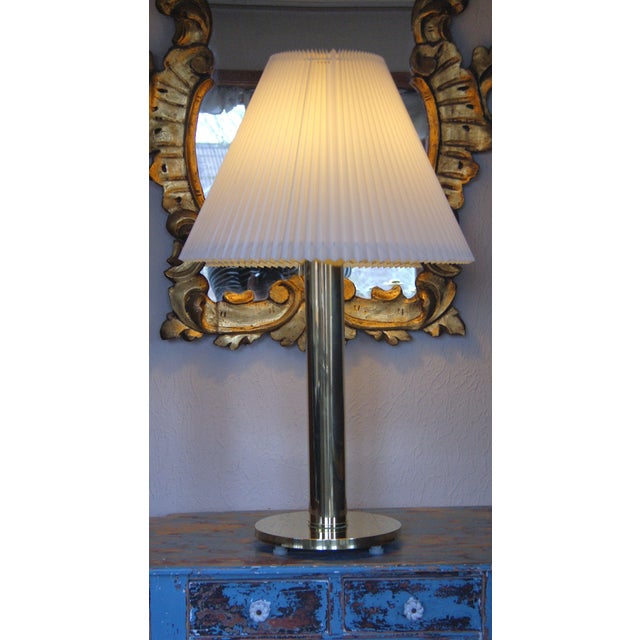 Giant Vintage Brass Table Lamp in Minimalistic Cylindrical Column Design. Denmark 1960s. For Sale - Image 9 of 9