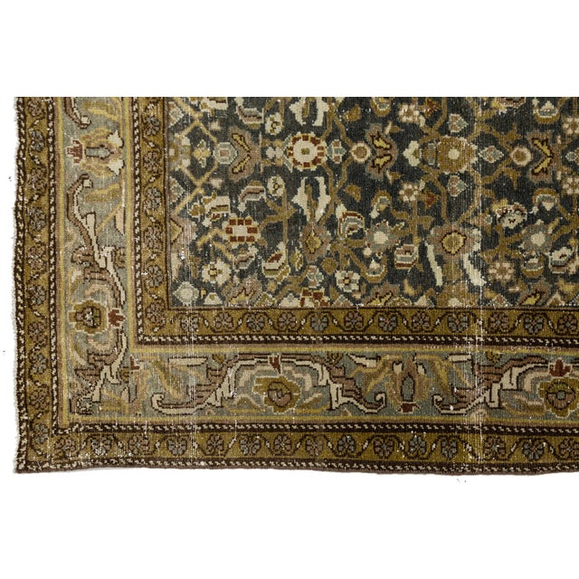 Olive 19th Century Antique Mahal Wool Rug With Charcoal Field & Olive Floral Motifs For Sale - Image 8 of 9