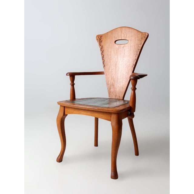 Antique Arts & Crafts Wood Armchair With Metal Seat For Sale - Image 6 of 18