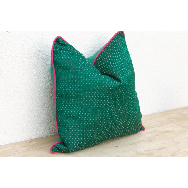 Indian Ketki Green Dotted Ahir Handloom Pillow For Sale - Image 3 of 5