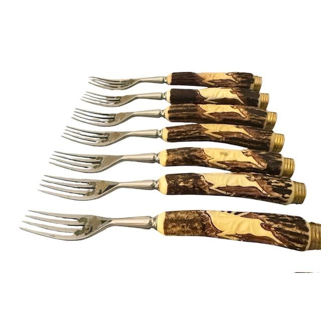 Vintage Anton Wingen Jr. Solingen “Othello” Stag Antler Knife & Fork Set Service for Eight - 16 pcs For Sale - Image 9 of 18