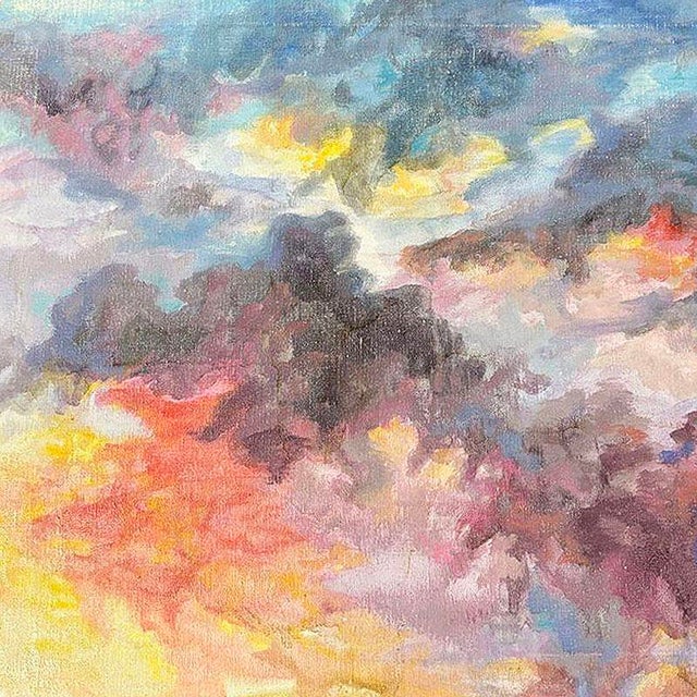 1980s Impressionist Sunset in the Sky Oil on Canvas Cloudscape Painting For Sale - Image 4 of 6