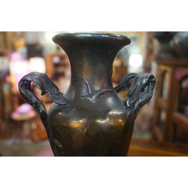 Bronze Early 20th Century French Art Nouveau Bronze Cherub Vases - A Pair For Sale - Image 8 of 12