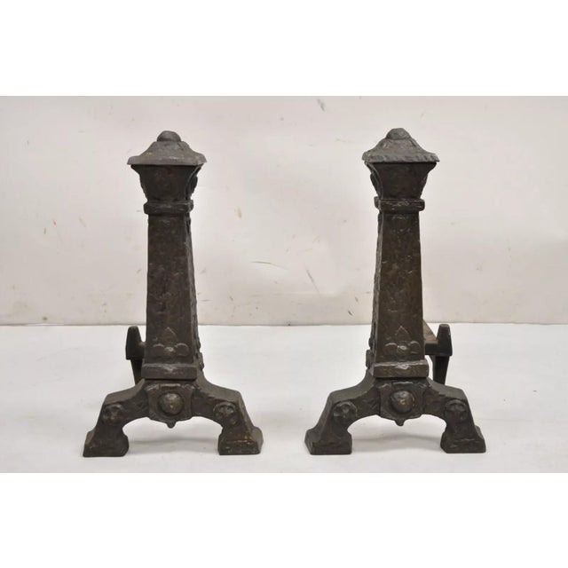 Antique Gothic Arts & Crafts Renaissance Cast Metal Fireplace Andirons - a Pair For Sale - Image 10 of 10