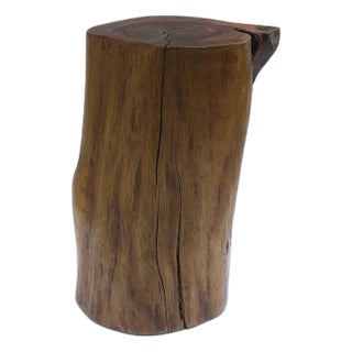 Pedestal Side Drinks Table, Natural Wood Trunk, Organic Modern Style For Sale