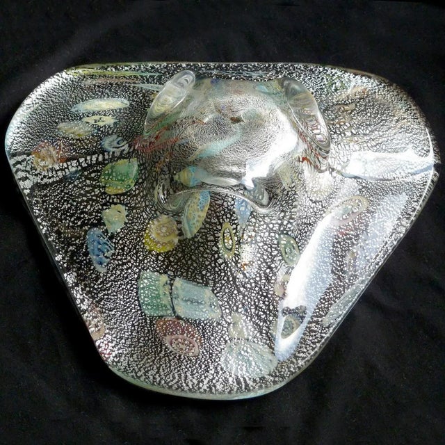 Mid 20th Century Murano Vintage Multi Color Silver Flecks Millefiori Cut Canes Italian Art Glass Mid Century Flared Bowl For Sale - Image 5 of 7