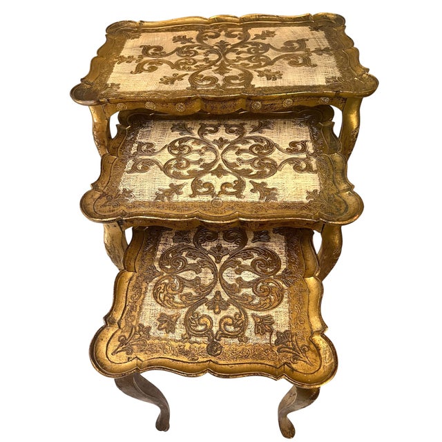 Plastic 1960s Vintage Italian Florentine Nesting Tables. Set of 3 For Sale - Image 7 of 12