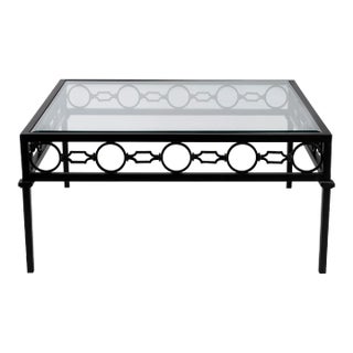 Southport Iron Upholstered Outdoor Coffee Table, Black For Sale