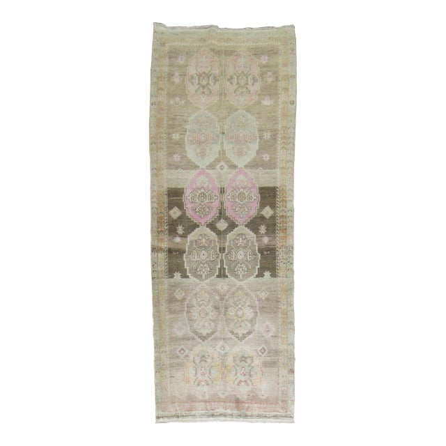 Turkish Oushak Runner with Pink Hues For Sale