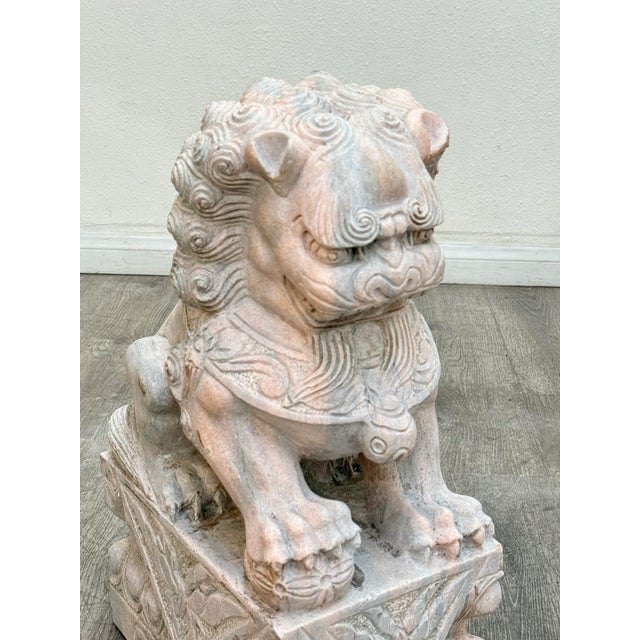 Asian Pair of Marble Foo Dogs For Sale - Image 3 of 8