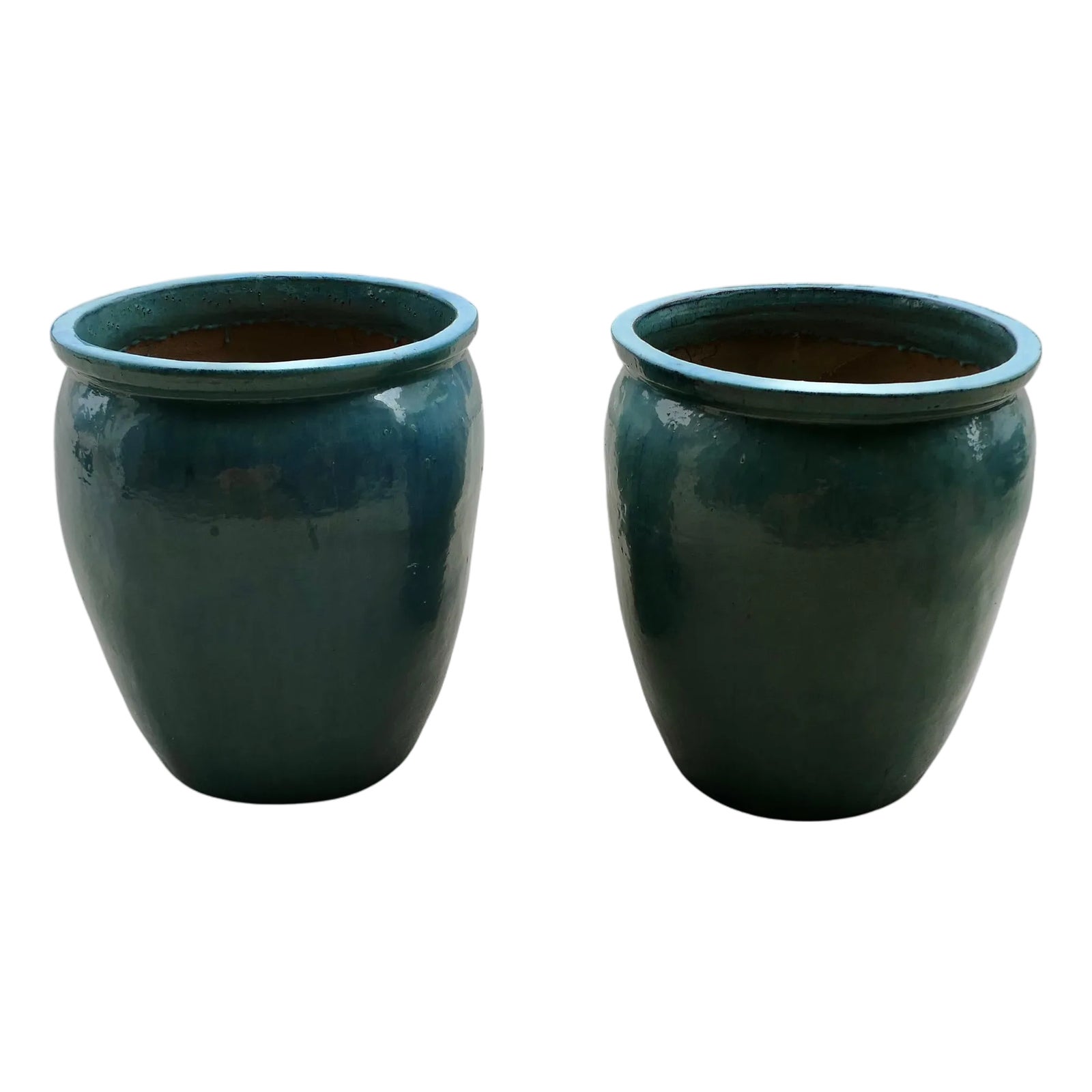 Large French Turquoise Garden Tree Planters, 1970, Set of 2 | Chairish