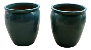 Large French Turquoise Garden Tree Planters, 1970, Set of 2