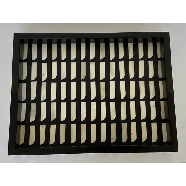 Stylish Currey & Company Modern Swoop Black Tray, black and ivory geometric design, showroom floor sample