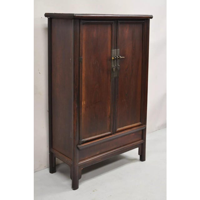 Antique Chinese Hardwood 2 Door Wardrobe Wedding Cabinet with 2 Small Interior Drawers. Circa Late 19th Century....
