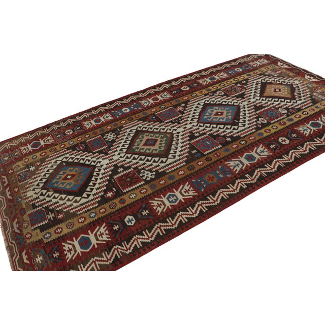 Rug & Kilim Vintage Mid-Century Surakhani Geometric Beige-Brown and Burgundy Wool Kilim Rug For Sale - Image 4 of 7