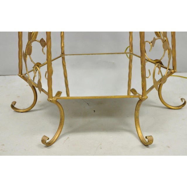 Vintage Italian Hollywood Regency Gold Tole Metal 4 Tier Lighted Etagere Curio For Sale - Image 9 of 18