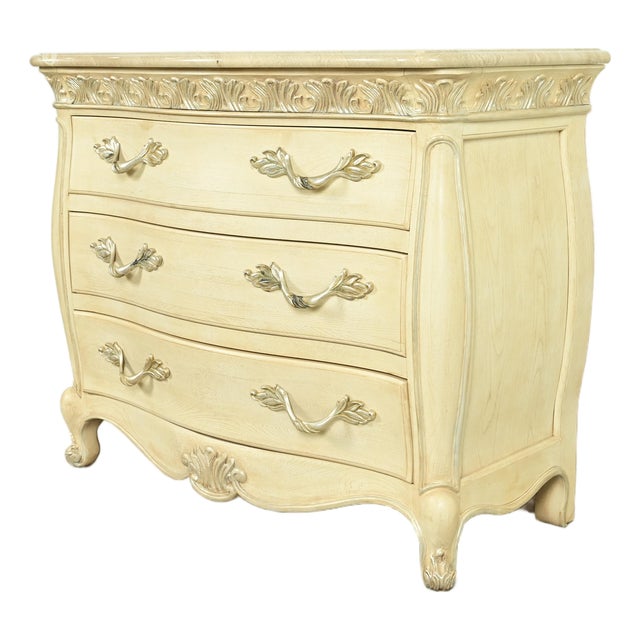 Henredon French Rococo Louis XV Carved Oak and Silver Gilt Marble Top Commode or Chest of Drawers For Sale