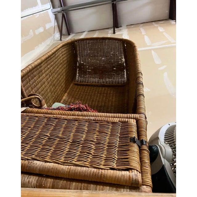 1970s Large Vintage Wicker Porter Chair With Compartment For Sale - Image 5 of 7