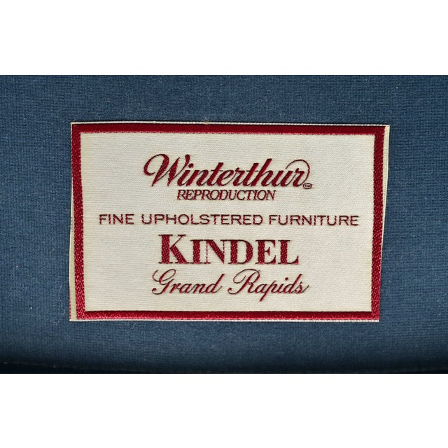 Kindel Furniture Chippendale Carved Mahogany Blue Velvet Upholstered Wingback Lounge Chairs, Pair For Sale - Image 11 of 14