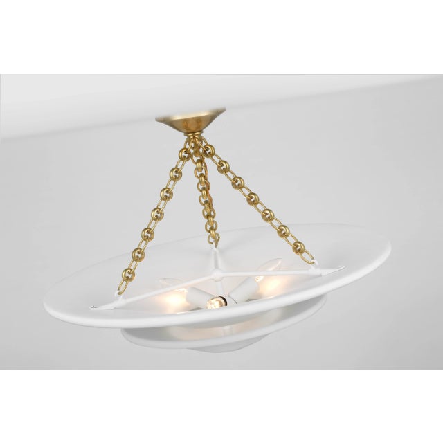 AERIN for Visual Comfort Signature Mollino Medium Tiered Chandelier in Hand-Rubbed Antique Brass with Plaster White Shade For Sale In Houston - Image 6 of 7