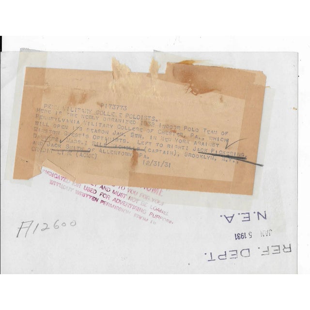 1932 black and white photograph of the PA Military College indoor polo team and their horses. Publication information on...