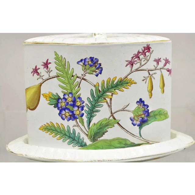 Antique Victorian Large Porcelain Covered Cheese Dish With Flowers and Leaves For Sale In Philadelphia - Image 6 of 12