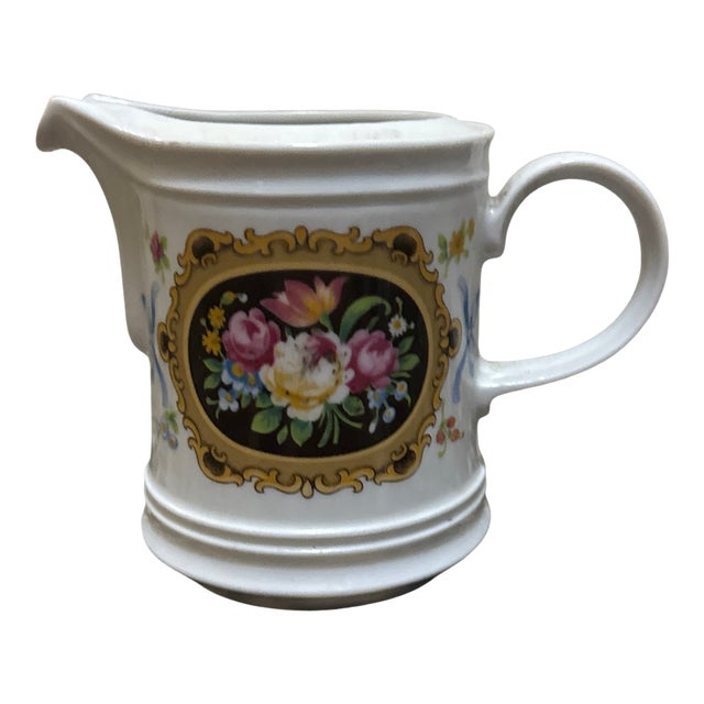 Antique Victorian Style Porcelain Shaving Mug - Hand-Painted Floral Medallion For Sale