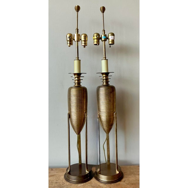 Postmodern Vintage Postmodern Chapman Brass Lamps - A Pair For Sale - Image 3 of 10