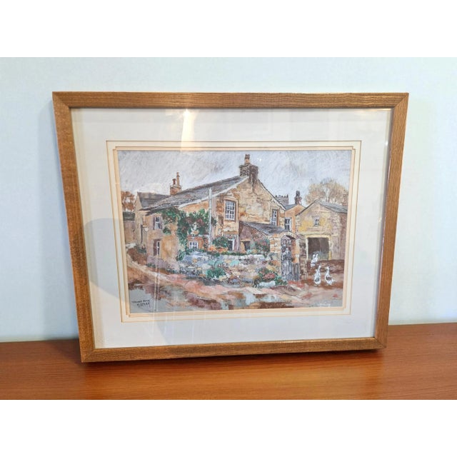 M. Storm (Martin Storm), Village Farm. Vintage framed watercolor painting. 31″ × 26″ overall. Martin Storm was a mid-20th-...